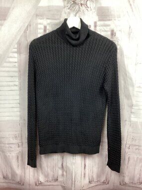 Barry Bricken 100% Silk Turtleneck Cable Knit Sweater Charcoal S